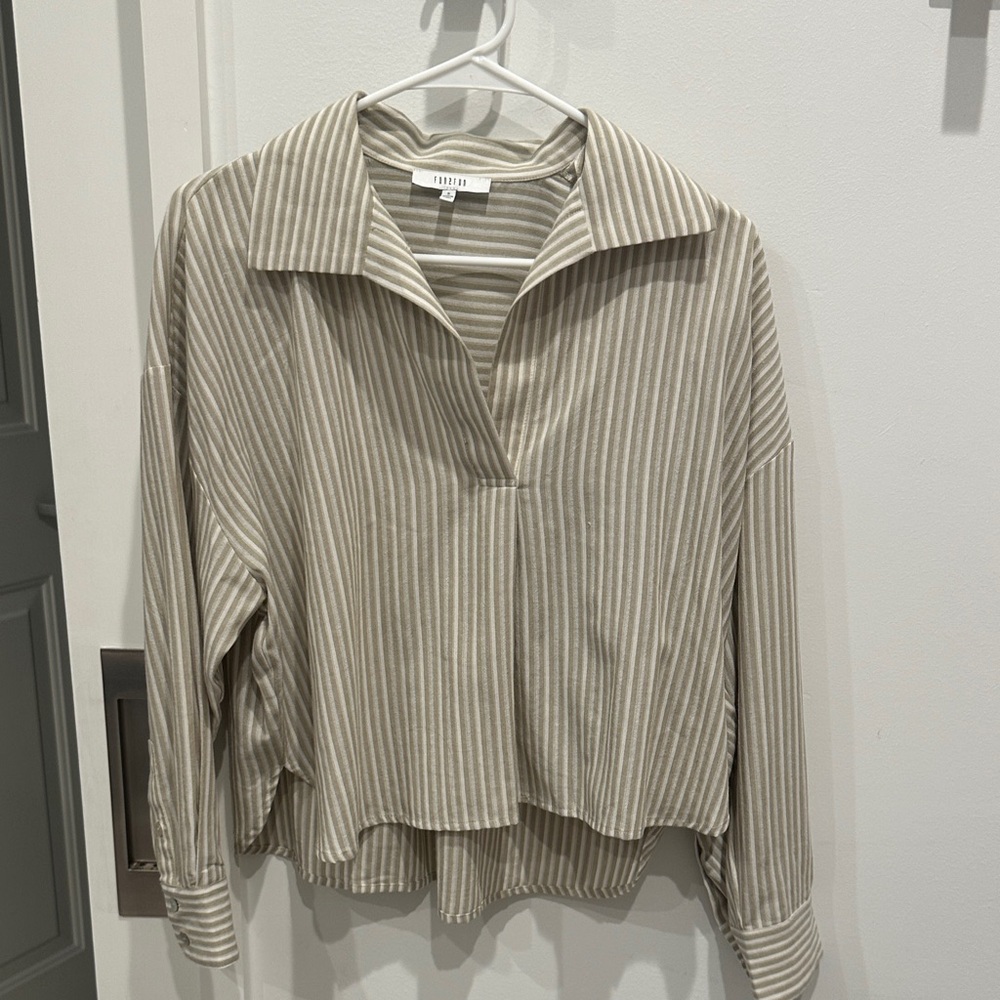 Fun 2 Fun Taupe Striped Button Down Shirt